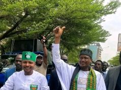 ‘Leave our party alone’ – Bala leads protest against David Mark ADC faction Bala leads protest against David Mark ADC faction .jpeg