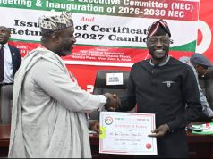 Rt. Hon. Fom Gwottson Receives PDP Certificate of Return for Plateau North Senate FB IMG 1782362473507.jpg