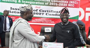 Rt. Hon. Fom Gwottson Receives PDP Certificate of Return for Plateau North Senate FB IMG 1782362473507.jpg