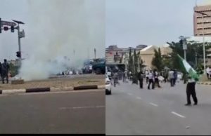 June 12: Police fire tear gas at protesters, journalists in Abuja Police fire tear gas at protesters.jpg