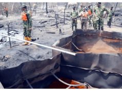 Troops uncover 3,120 litres of stolen crude, refining equipment in Rivers forest Illegal crude oil storage site.jpg
